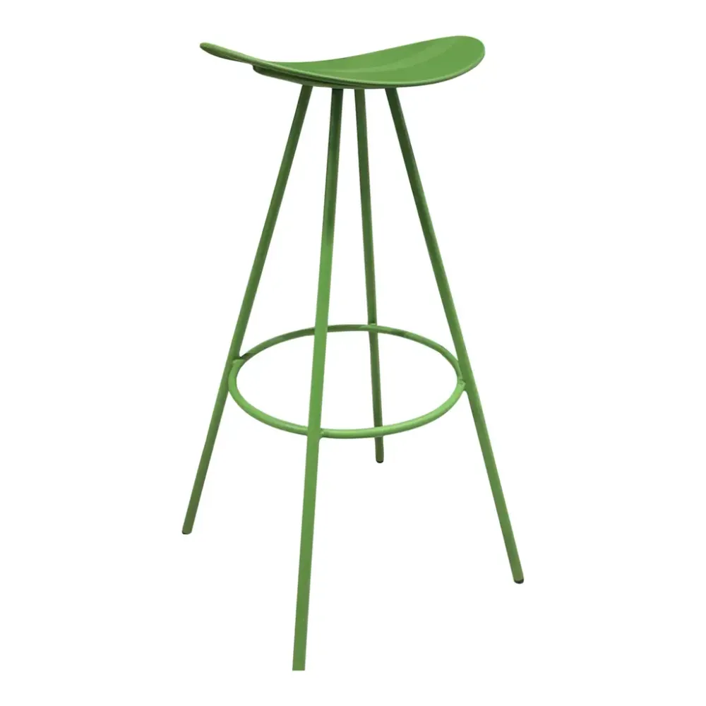 Begagnad barstol modell Coma High Spin från Enea. Med grönt metallstativ och en sits av grön plast. Mått: höjd 79 cm, bredd 42 cm, djup 39,5 cm, sitthöjd 80 cm. 