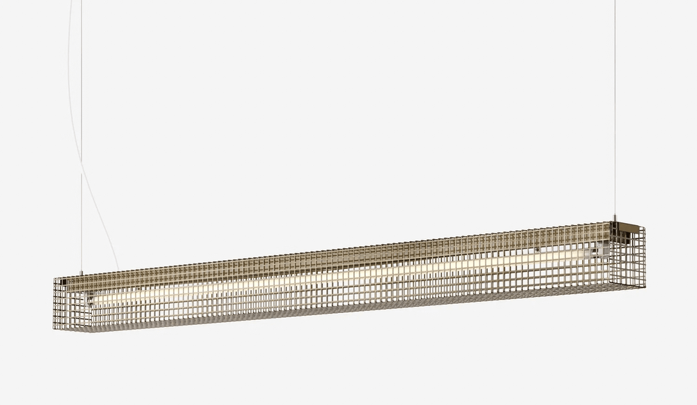 Taklampa Grid från Zero i guld. Mått: Längd 125 cm, höjd 9,5 cm, djup 10 cm. 