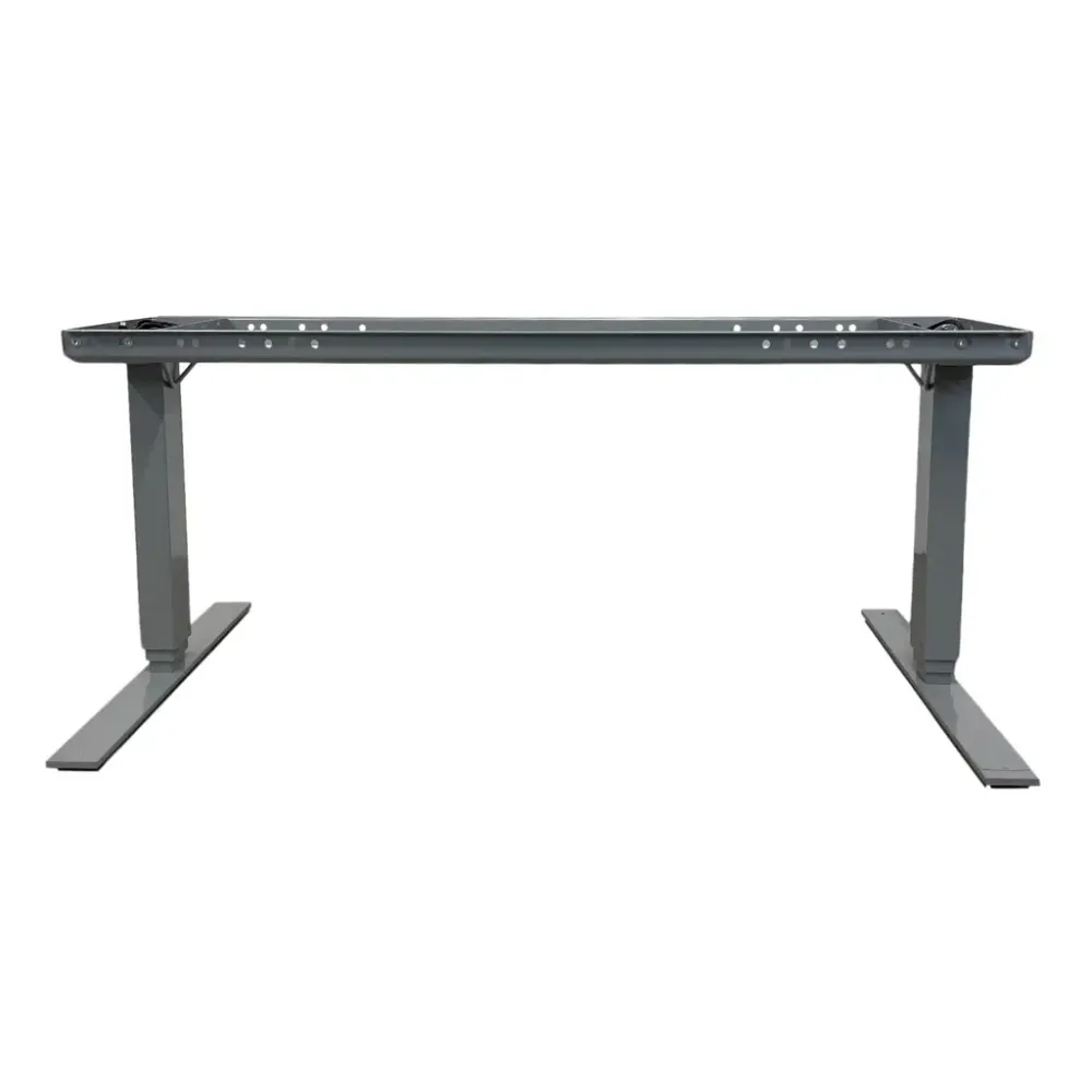 Begagnat Höj/sänkbart elstativ i grå färg från Lanab Design. Justerbar höjd mellan 70–115 cm med bredd på 147 cm och djup på 73 cm.