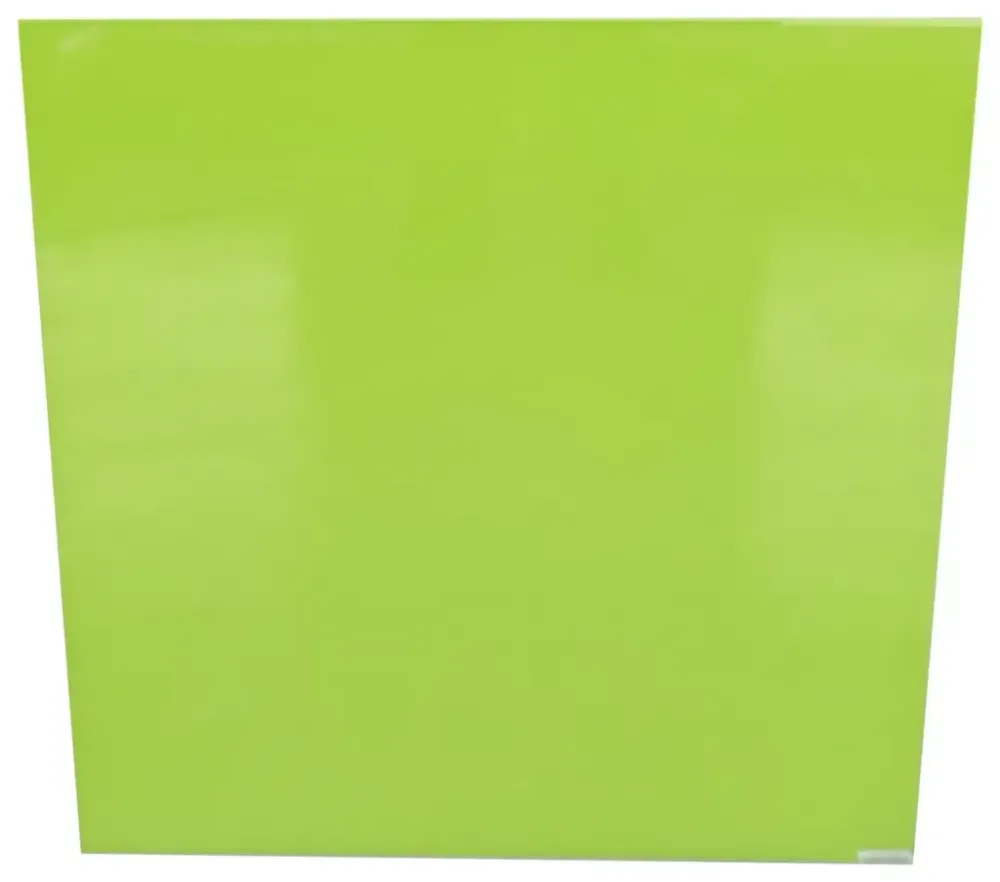 Begagnad glastavla från Lintex, modell Mood Wall Glassboard i limegrön färg. Mått: höjd 50 cm, bredd 50 cm och djup 0,3 cm.