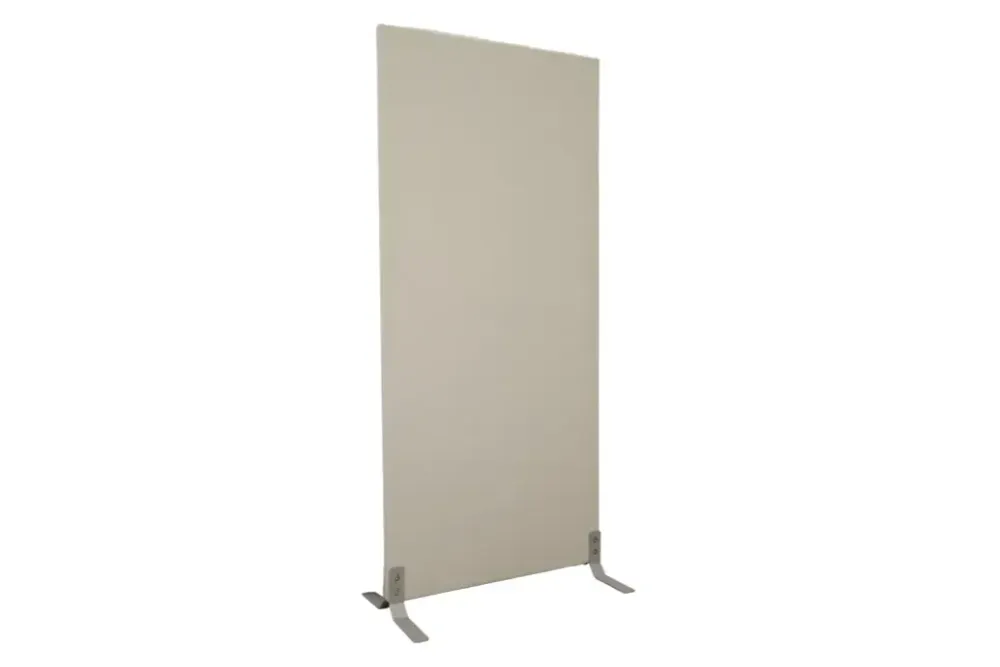 Begagnad golvskärm i gråbeigt tyg. Mått: höjd 180 cm, bredd 80 cm och djup 46 cm. 