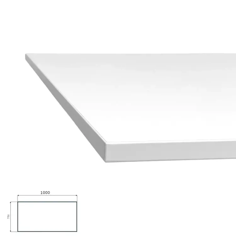 Begagnad bordsskiva från Steelcase i vit laminat. Mått: Höjd 1,5 cm, Bredd 100 cm, Djup 75 cm. 