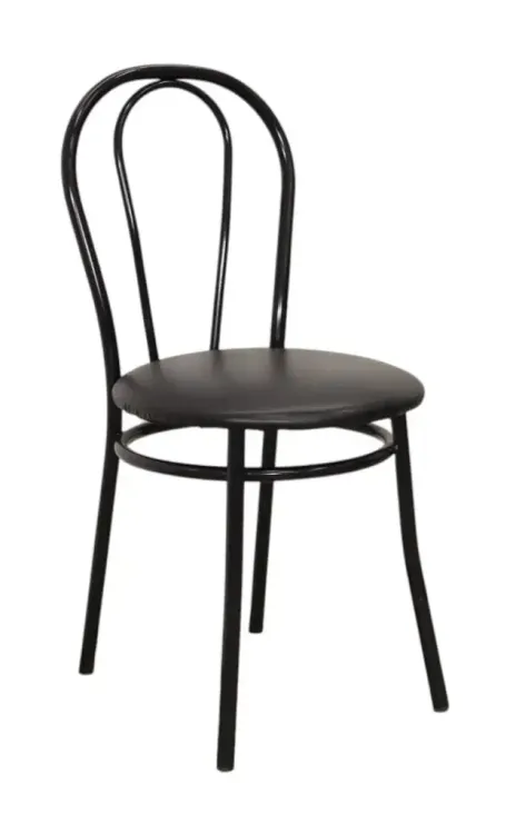 Begagnad matstol i svart. Mått: Höjd 85 cm x Bredd 40 cm x Djup 40 cm,  Sitthöjd: 44 cm. 