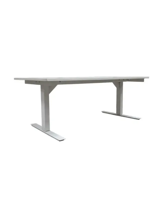 Begagnat höj och sänkbart skrivbord från Horreds i vitt. Mått: bredd 160 cm, djup 80 cm, höjd 60 - 124 cm.  
