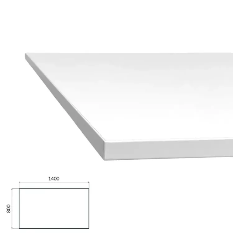 Begagnad bordsskiva från Steelcase i vit laminat. Mått: Höjd 2,5 cm x Bredd 140 cm x Djup 80 cm. 