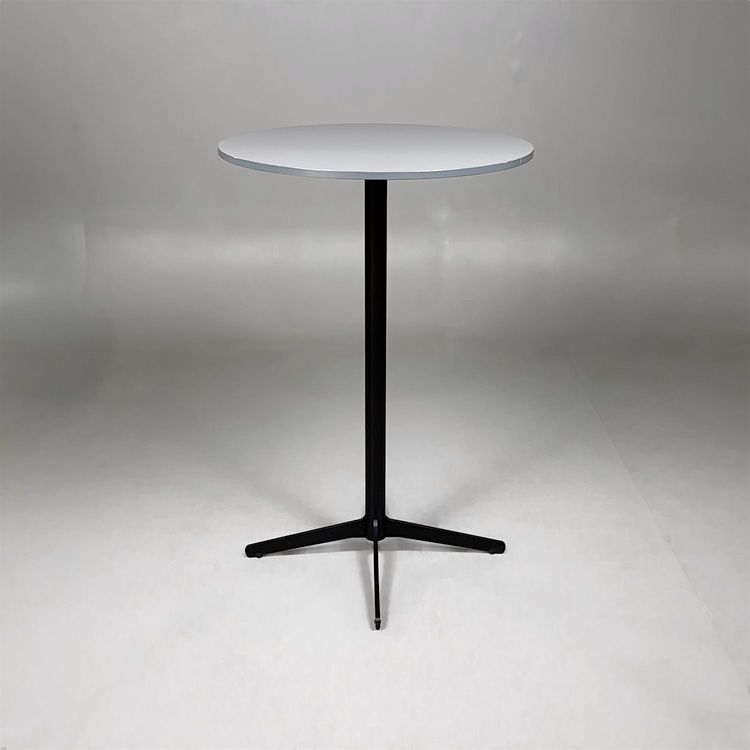 Begagnat barbord Feather från Edsbyn med mörkgrå rund bordsskiva och svart stativ. Mått: Diameter 70 cm och höjd 110 cm. 