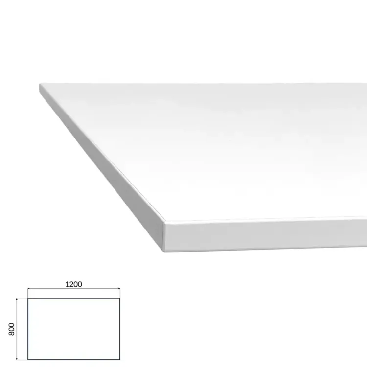 Begagnad bordsskiva från Steelcase i vit laminat. Mått: Höjd 1,5 cm x Bredd 120 cm x Djup 75 cm. 