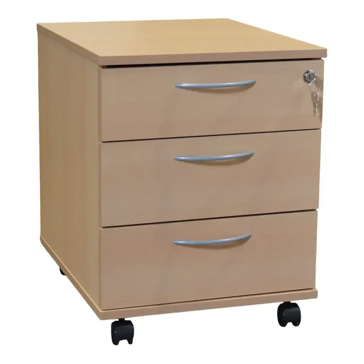 Begagnad låsbar rullhurts från Narbutas, modell Optima med 3 lådor bok. Mått: höjd  51,5 cm, bredd 41,5 cm, djup 50 cm. 