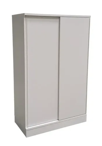 Kinnarps Flexlock begagnat skåp med skjutdörrar vitlack med integrerad garderobsdel och lådsats