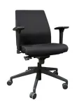 Begagnad kontorsstol Comfo One från Toplux i svart. Med justerbart ryggstöd armstöd. Mått: Höjd 97 cm x Bredd 70 cm x Djup 70 cm. Sitthöjd: 46-58 cm. 