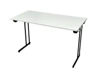 Begagnat hopfällbart bord från ELJ Furniture, modell Kongress Style. Med vit  bordsskiva samt ett svart stålstativ. Mått: höjd 73 cm, bredd 120 cm, djup 60 cm. 