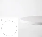 Begagnad bordsskiva rund, färg vit. Mått: Höjd 2,2 cm x Bredd 100 cm x Djup 100 cm.