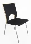 Begagnad konferensstol Yin från Kinnarps. Med sits klädd i svart tyg och en rygg i björk. Mått: Höjd 85 cm, Bredd 45 cm, Djup 55 cm. 