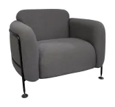 Begagnad fåtölj Mega Armchair från Massproductions i grått tyg. Mått: Höjd 79 cm x Bredd 100 cm x Djup 90 cm Sitthöjd: 42 cm. 