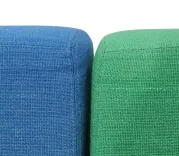 Begagnad modulsoffa Gap Café från Swedese klädd i blått och grönt tyg. Mått: höjd 75 cm, bredd 375 cm, djup 65 cm, sitthöjd 45 cm. 