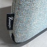 Begagnad bordsskärm Narbutas från Kinnarps i blå/grön melerat tyg. Mått: Bredd 120 cm, Höjd 64 cm. 