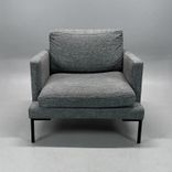 Begagnad fåtölj Impulse från Sits klädd i grått tyg. Mått: Bredd 85 cm, djup 90 cm, höjd 76 cm och sitthöjd 45 cm. 