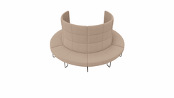 Begagnad modulsoffa med hög rygg Mingle från EFG i beige tyg. Mått: höjd 141 cm, djup 45 cm, Sitthöjd 48 cm, Diameter 292 cm. 