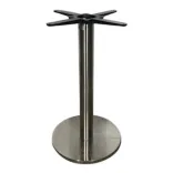 Begagnat pelarstativ med rund fot, i borstat stål. Mått: Höjd 72 cm, Bredd 40 cm, Djup 40 cm. 
