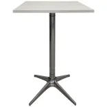 Begagnat ståbord från EFG, modell HideTech. Kvadratisk vit bordsskiva i laminat och polerad aluminiumstativ. Höjd 110 cm x Bredd 70 cm x Djup 70 cm. 
