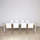Begagnat konferensbord Artur från SA Möbler i vitt med kabelluckor med powerboxar. Mått: Höjd: 72 cm, Längd: 260 cm, Djup: 90 cm.  