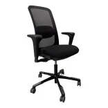 Begagnad kontorsstol SoFi 7500 från Håg i svart med ryggstöd i mesh. Mått: Höjd 104-123 cm x Bredd 70 cm x Djup 70 cm Justering av sitthöjd 48-67 cm. 