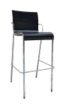 Howe Genus begagnad barstol svart sittskal och kromade ben och armstöd sitthöjd 78 cm