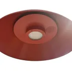 Begagnad taklampa Sempé från Wästberg i grön, gul och röd. Mått: höjd 28 cm, bredd 117 cm, djup 28 cm. 