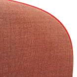 Begagnad barstol från RBM. Modell Noor Up. Med klädd sits och rygg ljusrött, på rött stativ.  Mått: höjd 102,5 cm, bredd 56 cm, djup Djup 54 cm, Sitthöjd 67 cm. 