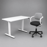 Begagnad kontorsgrupp med kontorsstol Allstar från Vitra i grått samt höj och sänkbart skrivbord från Lotus i vitt. Bredd 120 cm, djup 60 cm, justerbar höjd 70 - 120 cm. 