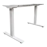Begagnat Höj- och sänkbart elstativ från ROL Ergo i vitt. Mått: Höjd 69-115 cm x Bredd 92-130 cm x Djup 60 cm. 