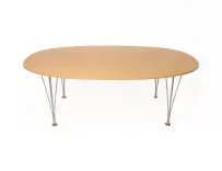 Bruno Mathsson Superellips 150x90 begagnat soffbord i björk med kromade bordsben.