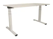 Begagnat höj och sänkbart skrivbord från Steelcase i vitt. Mått: Höjd 65,5–126 cm x Bredd 140 cm x Djup 80 cm.  