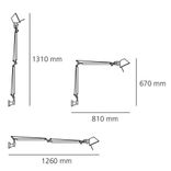 Begagnad vägglampa Tolomeo från Artemide i aluminium med flexibel, ledad arm. Mått: Höjd 67–131 cm och längd 81–126 cm.