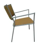 Begagnad fåtölj Jig Easy Chair från Massproductions i ljusbrunt tyg och grått stativ. Mått: Höjd 72 cm, Bredd 62 cm, Djup 62 cm. Sitthöjd 38 cm. 