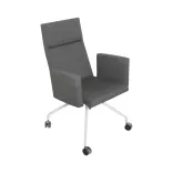 Begagnad stol med hjul Form från Martela. Helklädd i mörkgrått med stativ i vit. Mått höjd 95 cm, bredd 63 cm, djup 63 cm, sitthöjd 44 cm. 