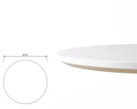 Begagnad rund vit bordsskiva med en fasad kant. Mått: Höjd 2 cm x Bredd 90 cm x Djup 90 cm. 