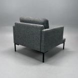 Begagnad fåtölj Impulse från Sits klädd i grått tyg. Mått: Bredd 85 cm, djup 90 cm, höjd 76 cm och sitthöjd 45 cm. 