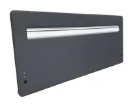 Begagnad bordsskärm från Götessons i mörktgrått tyg med funktionslist. Mått: höjd 65 cm, bredd 150 cm, och djup 3 cm.  